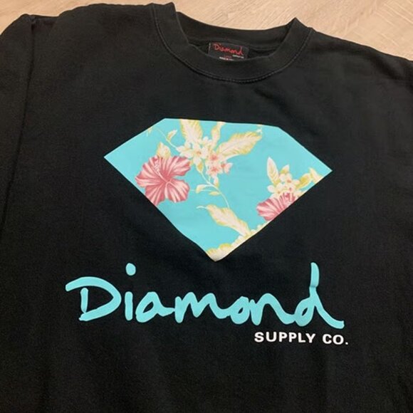 Diamond Supply Co Gem Black Crewneck Sweatshirt Men's Large L Floral Skater - Picture 2 of 4